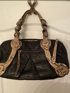 ELAINE TURNER Black Leather With Snake Skin Details Purse Bag - Picture 1 of 7