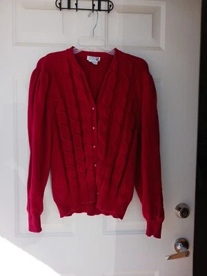Vintage Adele Joyce 100% Cotton Size Large Button Chunky Cardigan Sweater  — 第 1/4 张图片