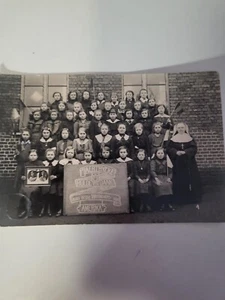 Girls School Class Photo Antique Real Photo Postcard Children School Nun - Picture 1 of 4