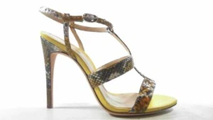 Alexandre Birman Women Stiletto Ankle Strap Sandal 8.5 M Brown Yellow Snake $795 - Foto 1 di 5