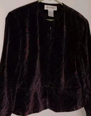 Chaqueta Abrigo Corto De Colección Jones New York Terciopelo Talla 16 Multicolor Paisley Cremallera Foto 1 de 4