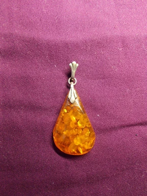 Pendente ambra a goccia argento 835, silver amber pendant drop shape - Immagine 1 di 4