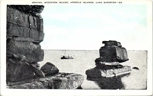 1920s WI Postcard Sphynx Stockton Island Apostle Lake Superior Wisconsin Boat - Picture 1 of 2