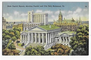 Richmond VA State Capitol Square City Hall Linen Vintage Postcard - Picture 1 of 1