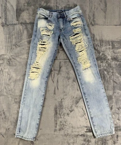 Embellish Men's Size 32x32 Blue Biker Denim Jeans Street Style HOLES DISTRESSED - Picture 1 of 11