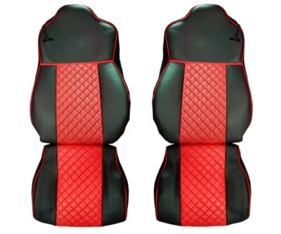 Schwarz und Rot Sitzbezüge Eco Leder für DAF XF 105 2010 - 2015 Lkw x2 - Bild 1 von 2