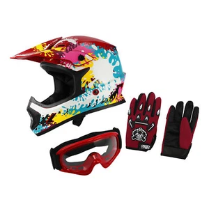 DOT Youth Full Face Helmet Goggles Gloves Kids Motocross Dirt Bike ATV S-XL - Picture 1 of 22