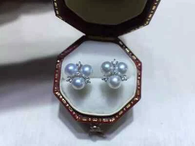 элегантный 3,5-4 мм Южное море круглый белый жемчуг серьги-гвоздики925s роскошный подарок - Изображение 1 из 4