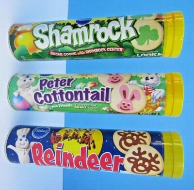 FS Pillsbury Doughboy SAMPLE COOKIE TUBES-1 SHAMROCK, 1 EASTER BUNNY, 1 REINDEER - Image 1 of 3