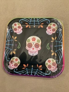 Halloween sugar skull square Dessert Paper Plates 10 Pack Party Treats Nwt - Bild 1 von 2