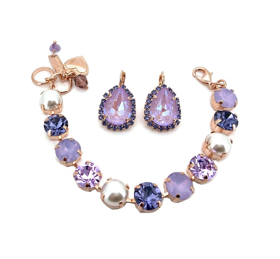 Jewelry Set By Mariana Bracelet and Earrings Pearl and Amethyst Swarovski Cry... - Image 1 of 4