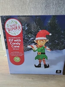 Elf With Candy Cane Incandescent 38" Indoor Outdoor Christmas 70 Lights - Picture 1 of 3