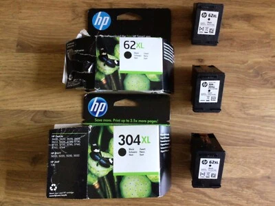 3 Empty HP 304XL & 62XL Black Ink Cartridges Genuine with 2 Boxes For HP Printer - Image 1 of 4