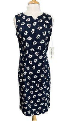 Vestido Vaina Sag Harbor Para Mujer 14 Azul Marino Floral Algodón Texturizado Nuevo Con Etiquetas Foto 1 de 4