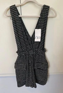 Zara NWT Pinafore Mini Dress W/ Buttons,Pockets +Ruched Waist *check description - Picture 1 of 24