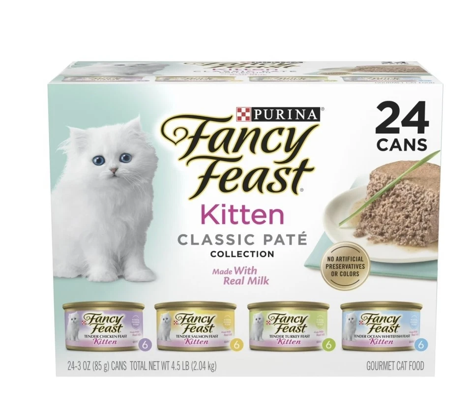 Purina Fancy Feast Wet Kitten Food, Classic Pate with Milk 3 oz Cans Pack of 24