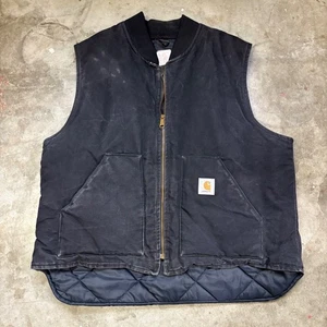 Vintage 1995 Carhartt Mens Vest 2XL  VQ185 Workwear Quilted Lined Black Canvas - Picture 1 of 8