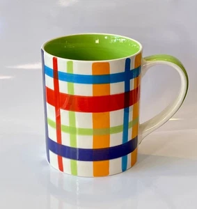 WHITTARD of CHELSEA Large Hand Painted Checked Multi-Colored Coffee Mug - Picture 1 of 9