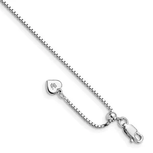 Tobillera de cadena de caja ajustable chapada en rodio de plata de ley 925 11" 2,68 gm - Imagen 1 de 5