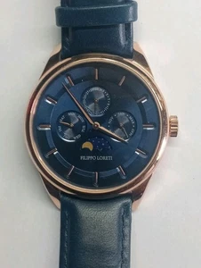 Mens Rare Filippo Loreti Moon phase Watch Ticking Battery In Used Condition - Picture 1 of 9