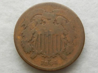 1864 two cent piece old copper US coin - Image 1 of 2