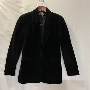Express Vintage Velvet Blazer Womens 1/2 Black One-Button V-Neck Collar Pocket - Picture 1 of 10