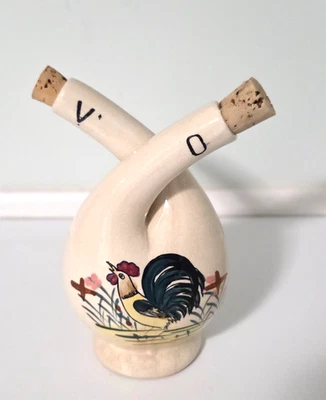 Gallo vintage de vinagre de aceite de cerámica doble cuello con tapones de corcho Foto 1 de 4