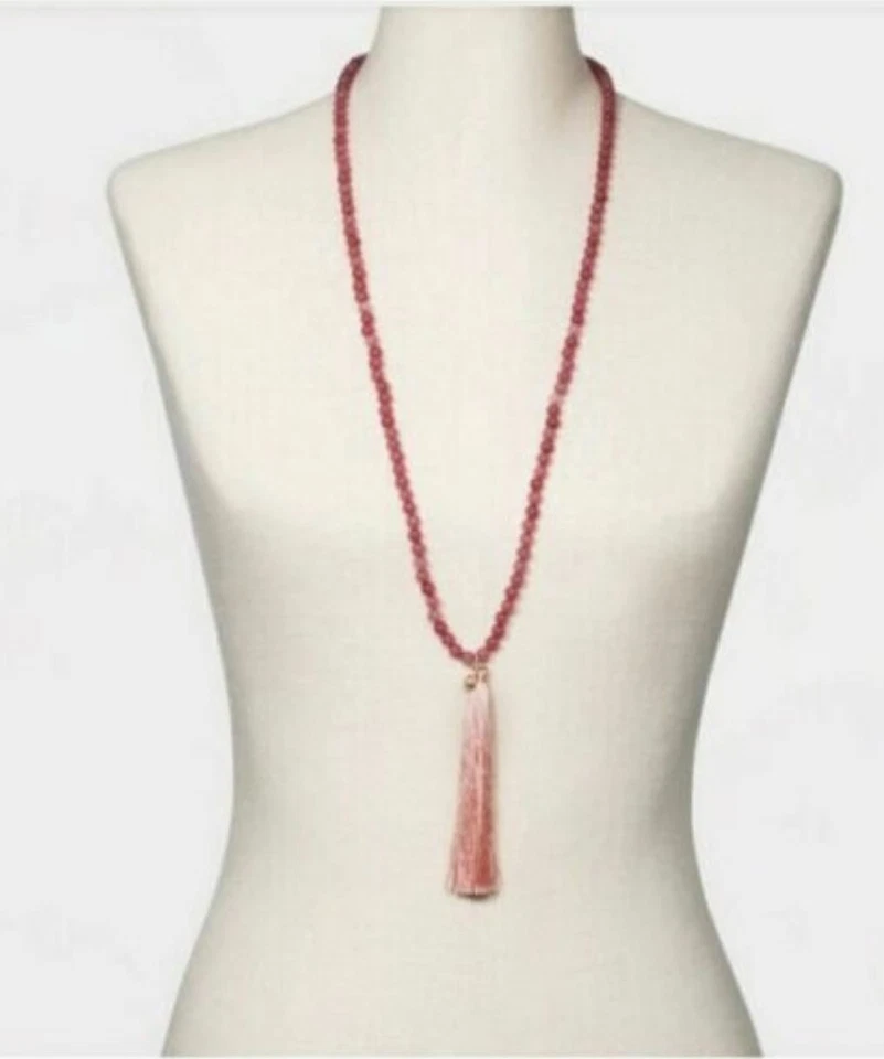 Collar Colgante Borla Cuentas Semiprecioso 32" Cereza Rosa Naranja  Foto 1 de 1