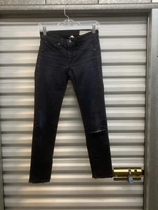Rag & Bone Zipper Capri Jeans Midnight Blue 24 x 26 Ankle Zipper Distressed - Picture 1 of 13