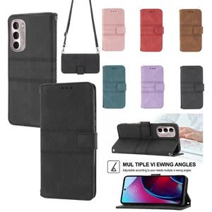 For Motorola MOTO G Stylus 5G (2022) Wallet Card Slot Shoulder Strap Case Cover - Picture 1 of 72