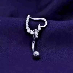 2Ct Round Cut Lab-Created Diamond Heart Belly Button Ring 14K White Gold Plated - Picture 1 of 5
