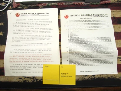 1980's Sturm Ruger Safety Paperwork - Transfer Bar w/Shipping Instruction -SEE - Image 1 of 4