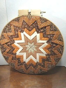 Large Vint. Quilted Star W/ Folded Star In Embroidery Hoop Wall Hanging . 14" - Picture 1 of 3