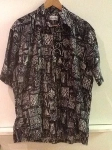 MENS ISLAND BLUE HAWAIIAN SHIRT NAVY BLUE  FLORAL PRINT L Large - Picture 1 of 4
