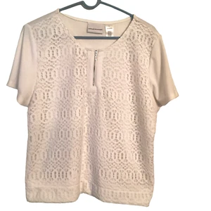 Alfred Dunner Womens Size L White Short Sleeve Lace Overlay Pullover Top Blouse - Picture 1 of 6
