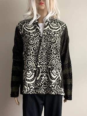 Alberto Makali New York Jacket Open Front Gold Lurex Black White Size large - Image 1 of 4
