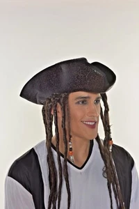 HALLOWEEN COSTUME CAPTAIN JACK INSPIRED PIRATE HAT DREADLOCK BRAIDS G0307 - Picture 1 of 4