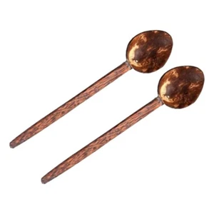 (Set of 2) Coconut Shell Large Cooking Spoon Eco-Friendly Wooden Natural Brown - Picture 1 of 3