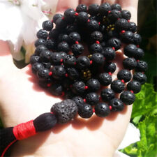 8mm Black Lava Stone Knotted Tassel Mala Bracelet 108 Beads Tassel mala pray men