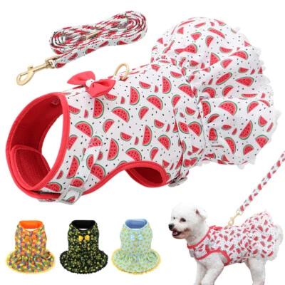 Pink Flower Dog Dress Harness with Matching Leash Set Cat Puppy Clothes Shirt - Image 1 of 4