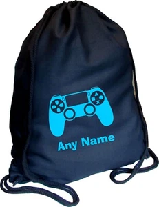 Gaming Personalised BLACK Kids COTTON Childs School Sports Gym PE Bag, Xmas - Picture 1 of 11