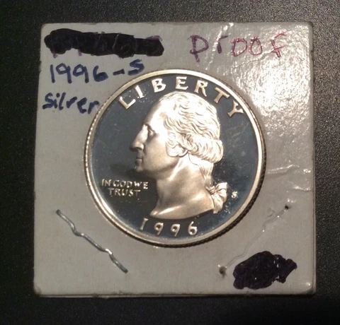 1996 S Silver Proof Washington Quarter 90% Silver Cover