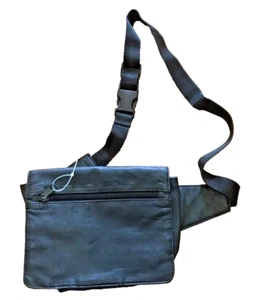 Vintage Wilsons Black Leather Organizer Waist Bag Fanny Pack Preppy Travel - Picture 1 of 9