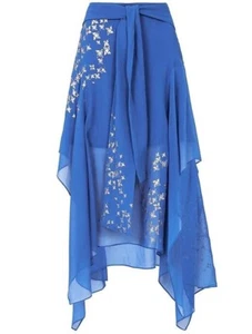 NWT RRP $390 LOVE STAR Blue Silk Skirt Gold Foil Size 44 14 - Picture 1 of 4