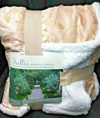 NEW NORTHPOINT TRELLIS Plush Sherpa Throw Blanket 50X60 Beautiful Copper Color!  - Image 1 of 4