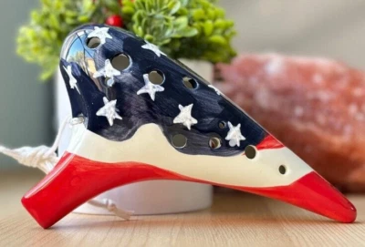 Alto C 12 Hole Flag Ceramic Ocarina - Easy to learn & Great Gift! - Image 1 of 4