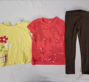 Lot of 3 Gymboree Girl's Size 5 Brown Pants Coral & Yellow Shirt Short Sleeve - Picture 1 of 8