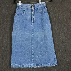 Espirit Sport Midi Skirt Denim Size 7/8 A-Line Blue Slit Pockets Zip Fly Y2k - Picture 1 of 15