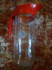 Vintage Quart Clear Glass Pitcher With Red Plastic Handle