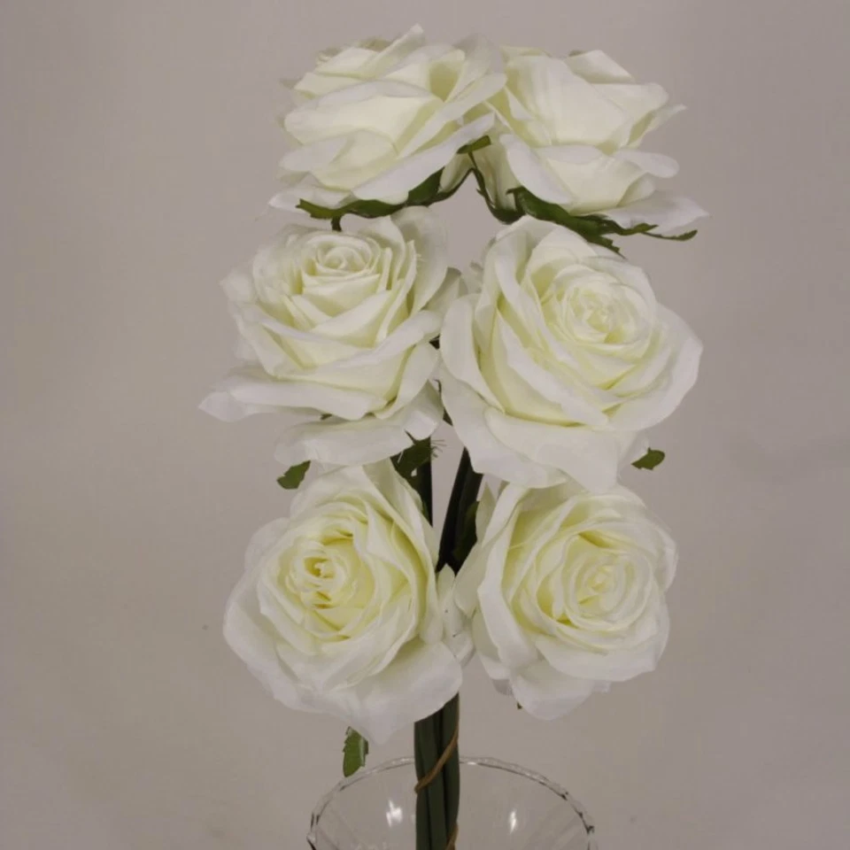 6朵开放玫瑰婚礼玫瑰丝绸花朵#00243763可选颜色  — 第 1/1 张图片